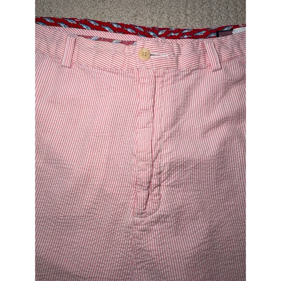Vineyard Vines Men 38 Club Shorts Red & White Seersucker Stripe Preppy Nautical - Picture 14 of 14
